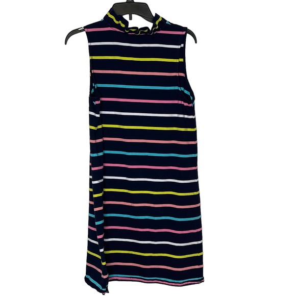 Crown & Ivy Ruffle V-Neck Navy Striped Sleeveless Dress Casual Career Job Medium - Picture 8 of 8